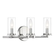 DESIGNERS FOUNTAIN Hudson 18in 3-Light Polished Nickel Coastal Indoor Vanity Light with Clear Glass Shades D268C-3B-PN